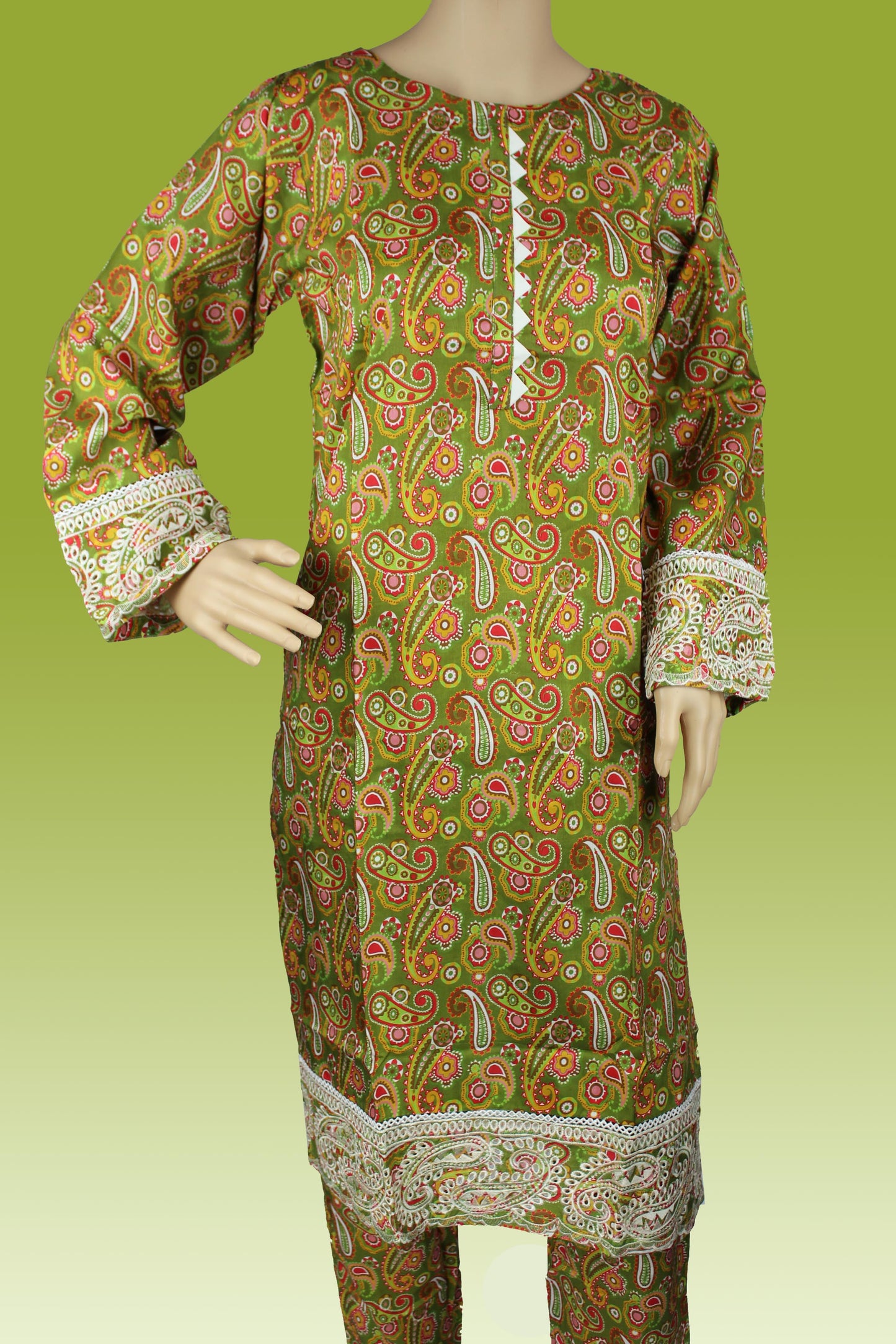 2 Piece - Khaddar - Digital Printed - Embroidered - Green - White - 4700