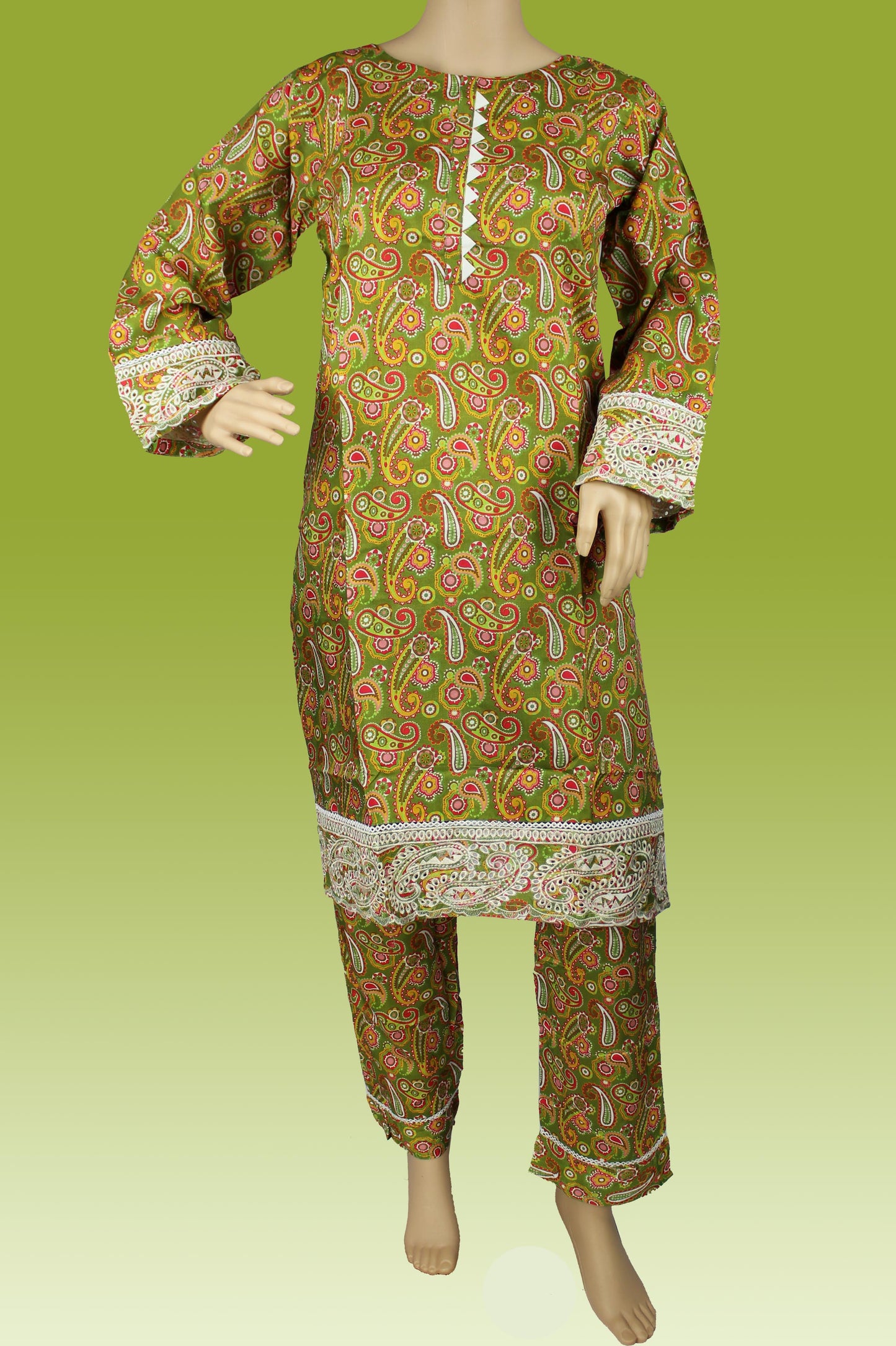 2 Piece - Khaddar - Digital Printed - Embroidered - Green - White - 4700