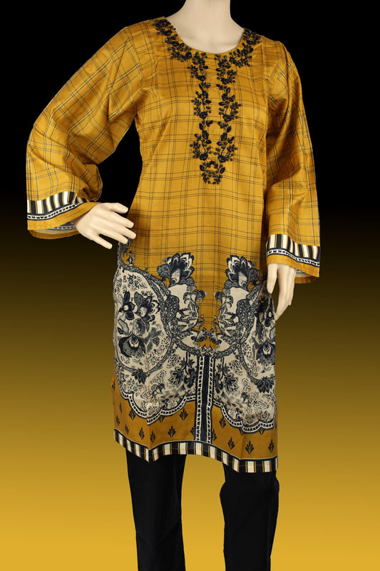 2 Piece - Cotton - Digital Printed - Embroidered - Ginger - Black - 2300