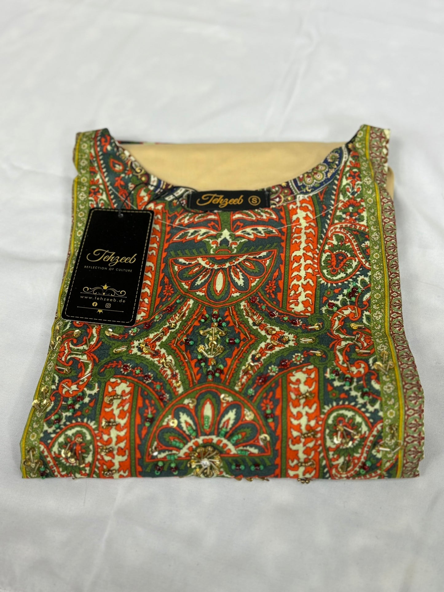 2 Piece - Cotton - Digital Printed - Handwork - MultiColor - Beige - 1900