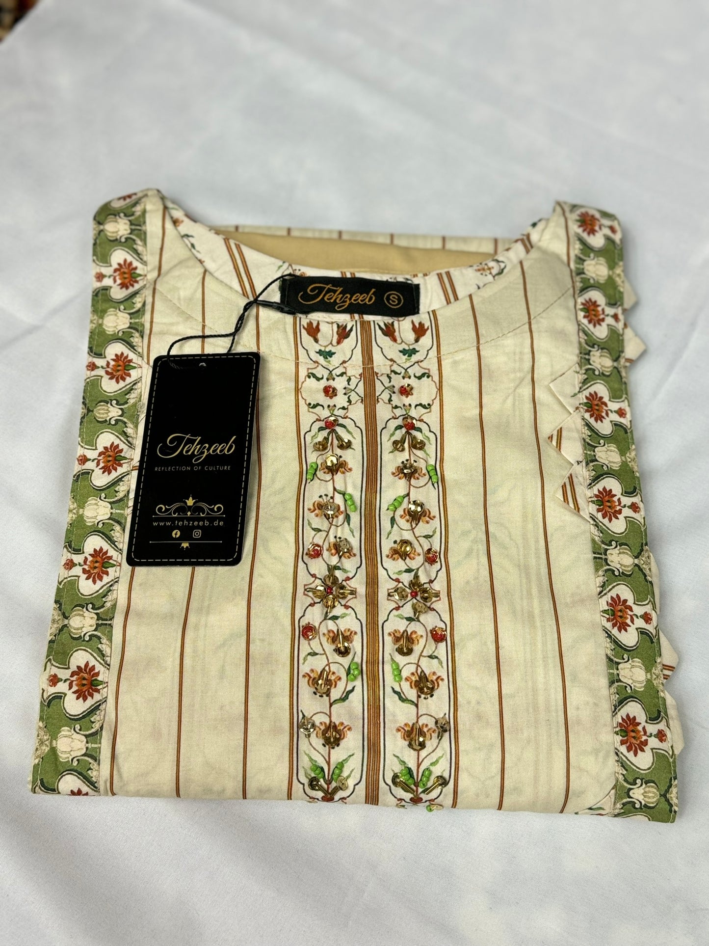 2 Piece - Cotton - Digital Printed - Handwork - Sand - Green - 2400