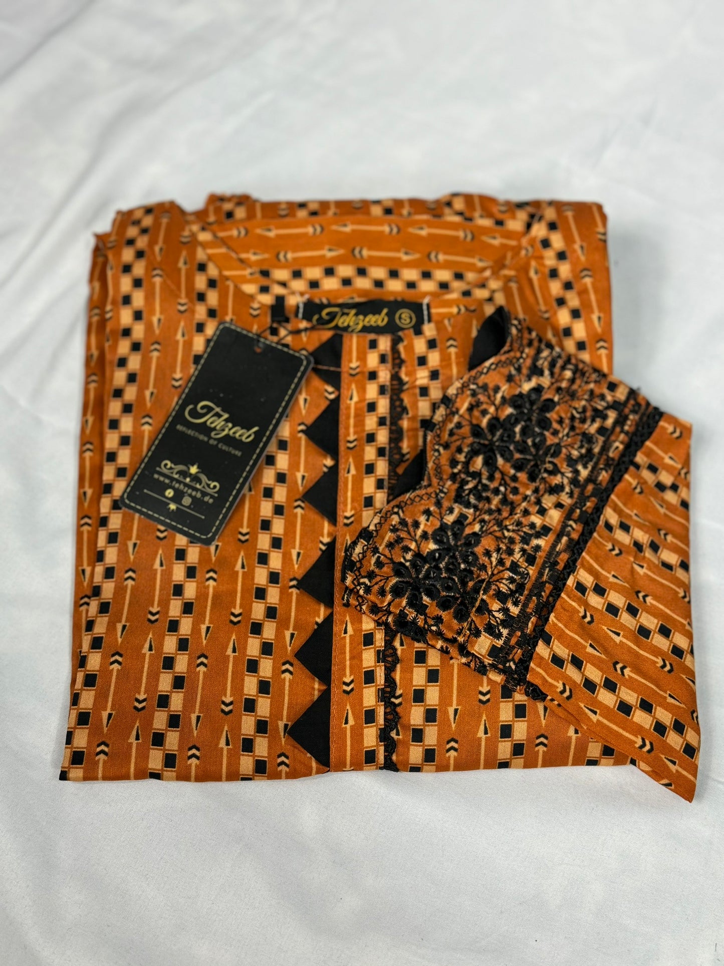 2 Piece - Viscose - Digital Printed - Embroidered - Orange - Black - 4500