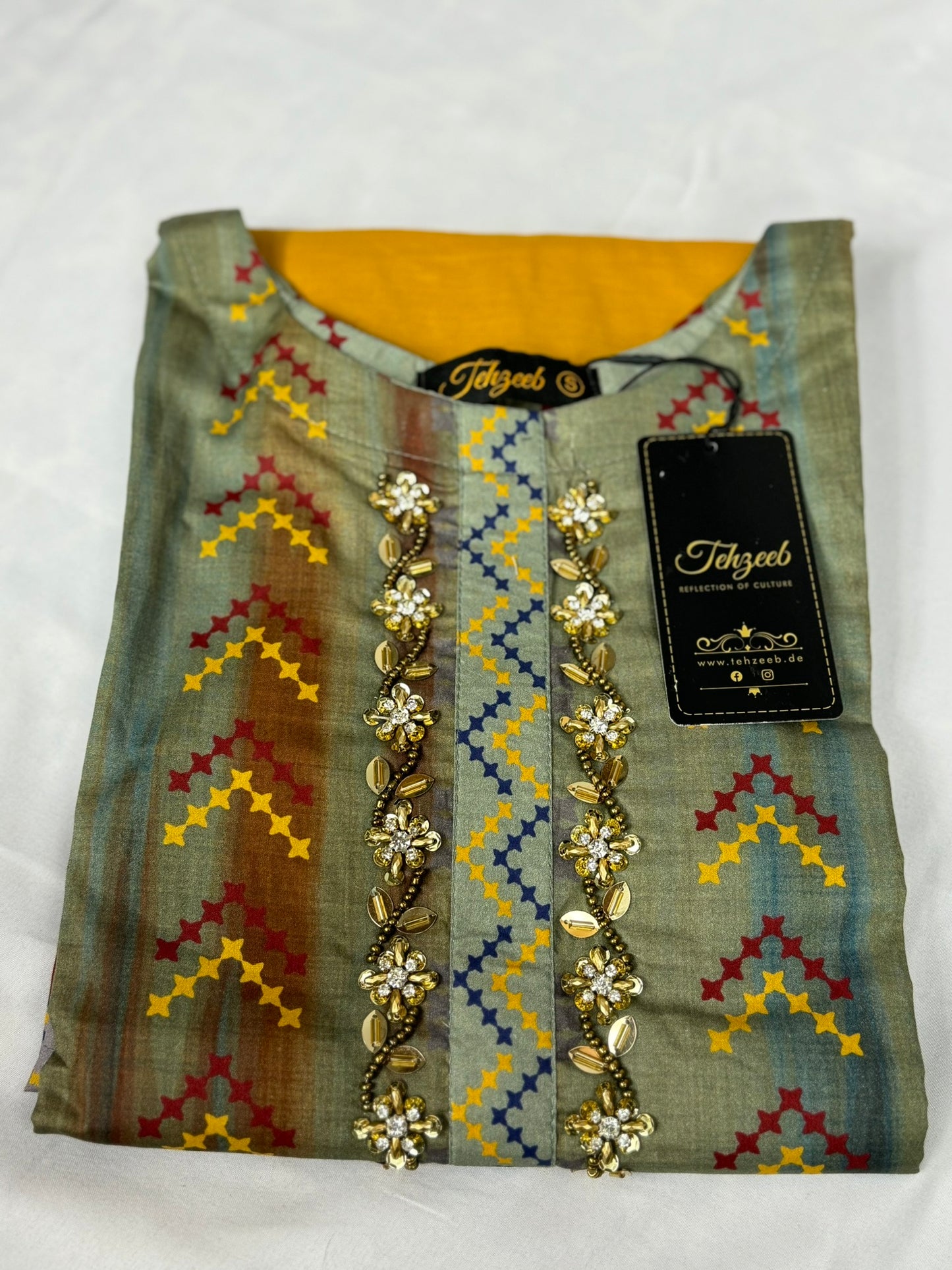 2 Piece - Cotton - Digital Printed - Handwork - MultiColor - Gold - 4800