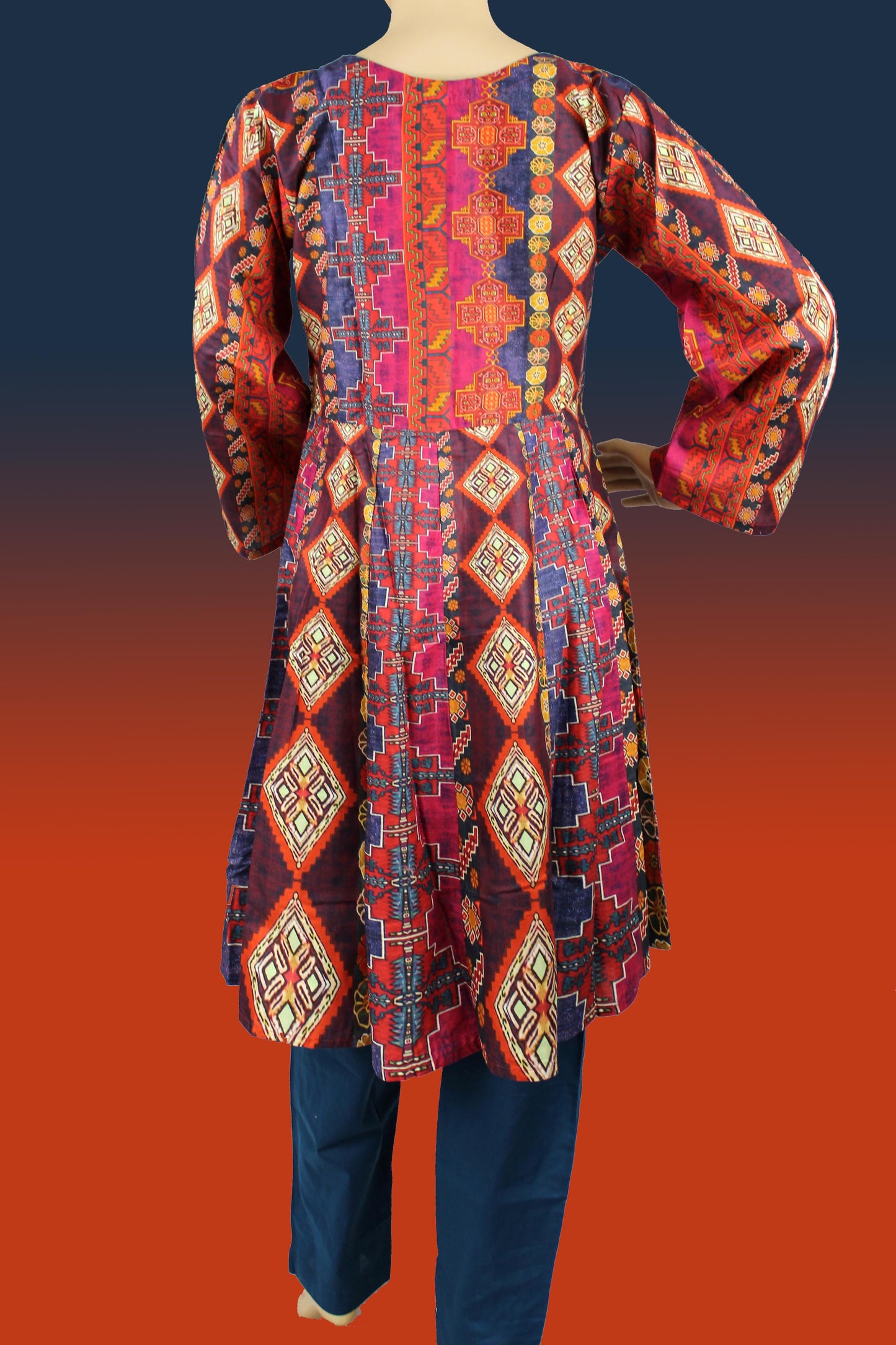 2 Piece - Lawn - Frock - Digital Printed - Blue - Maroon - 2500