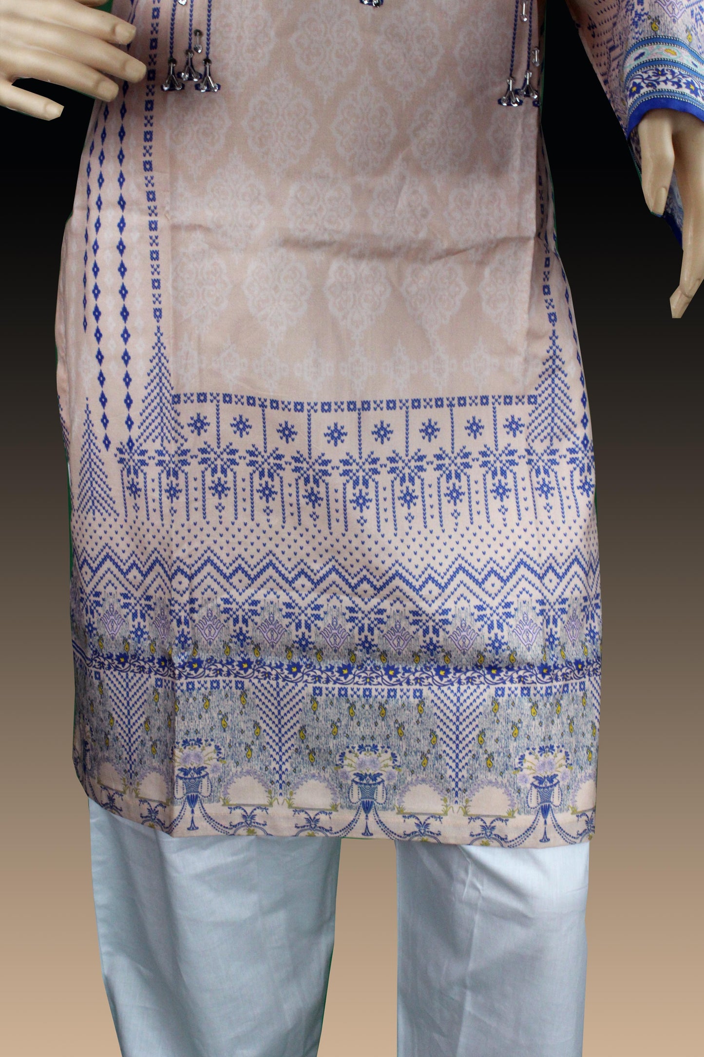 2 Piece - Cotton - Digital Printed - Handwork - Peech-White-1600