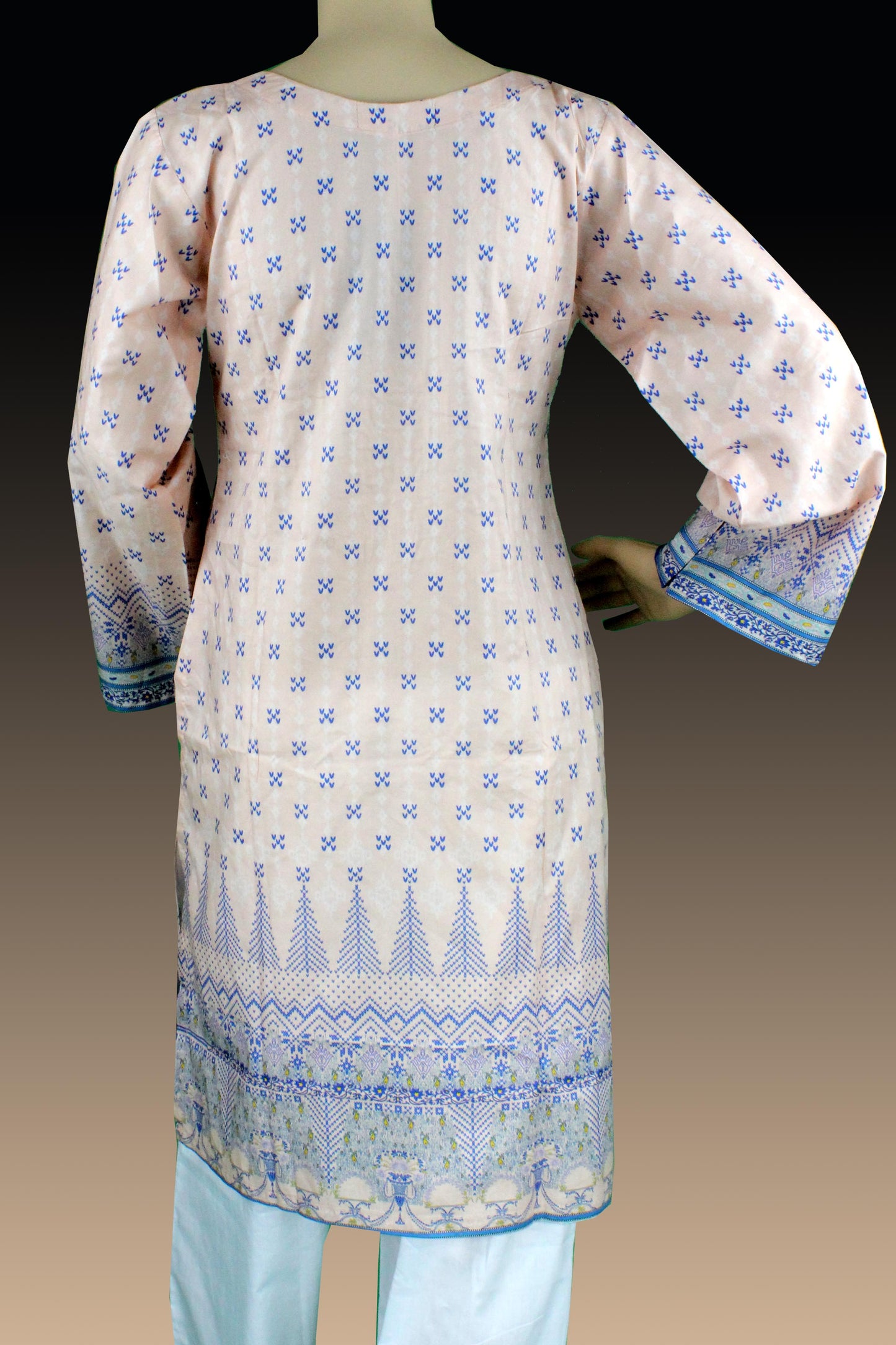 2 Piece - Cotton - Digital Printed - Handwork - Peech-White-1600