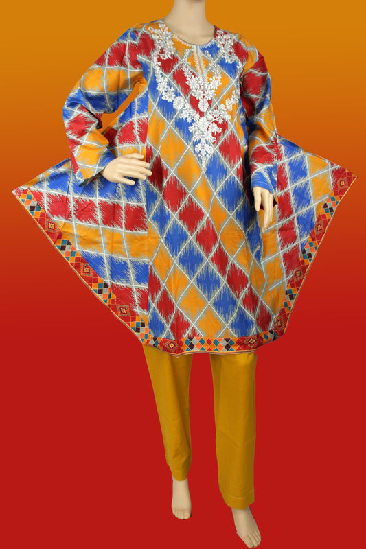 2-teilig - Baumwolle - Digitaldruck - Kleid - Bestickt - Mehrfarbig - 2100