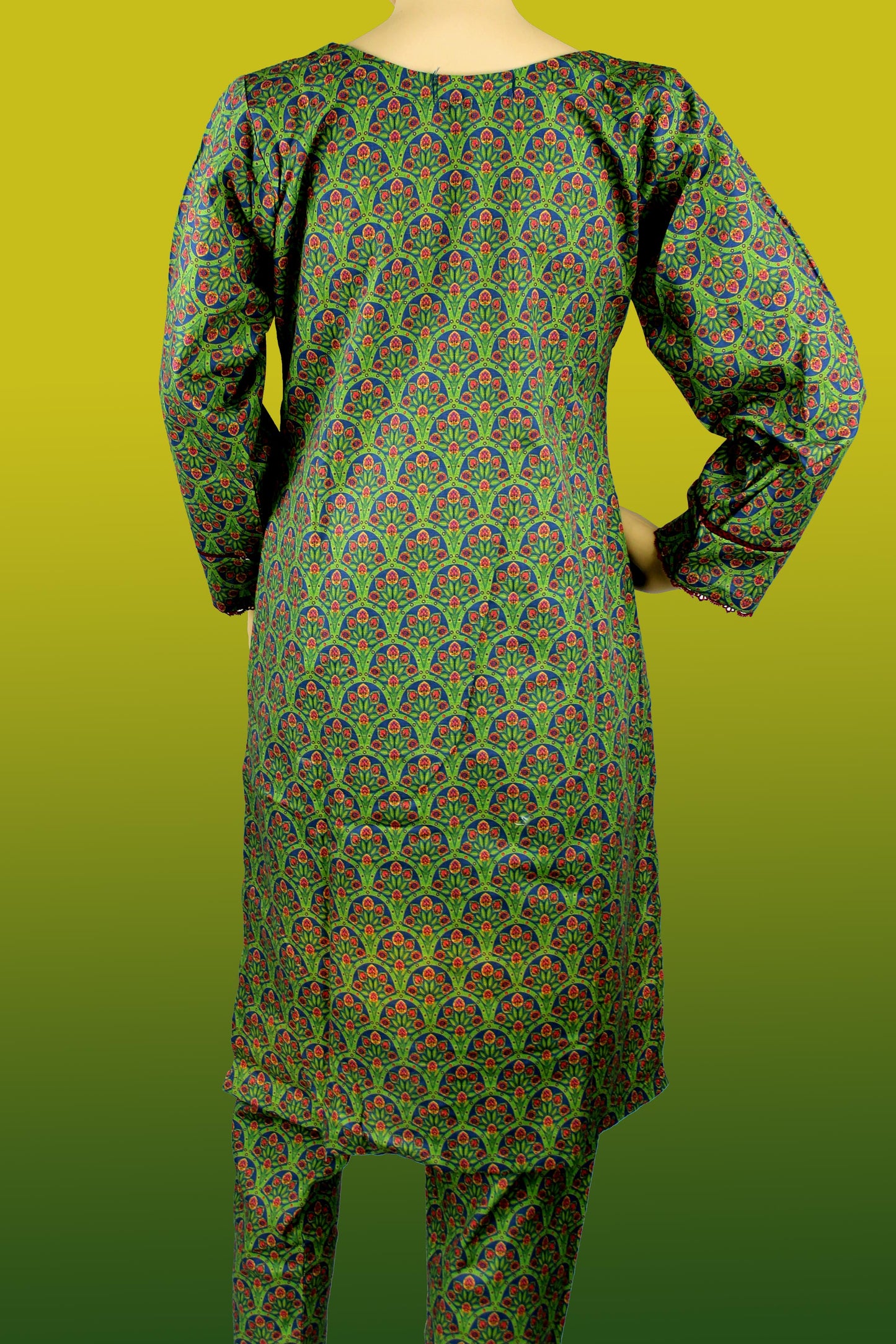 2 Piece - Khaddar - Digital Printed - Green - Maroon - 2200