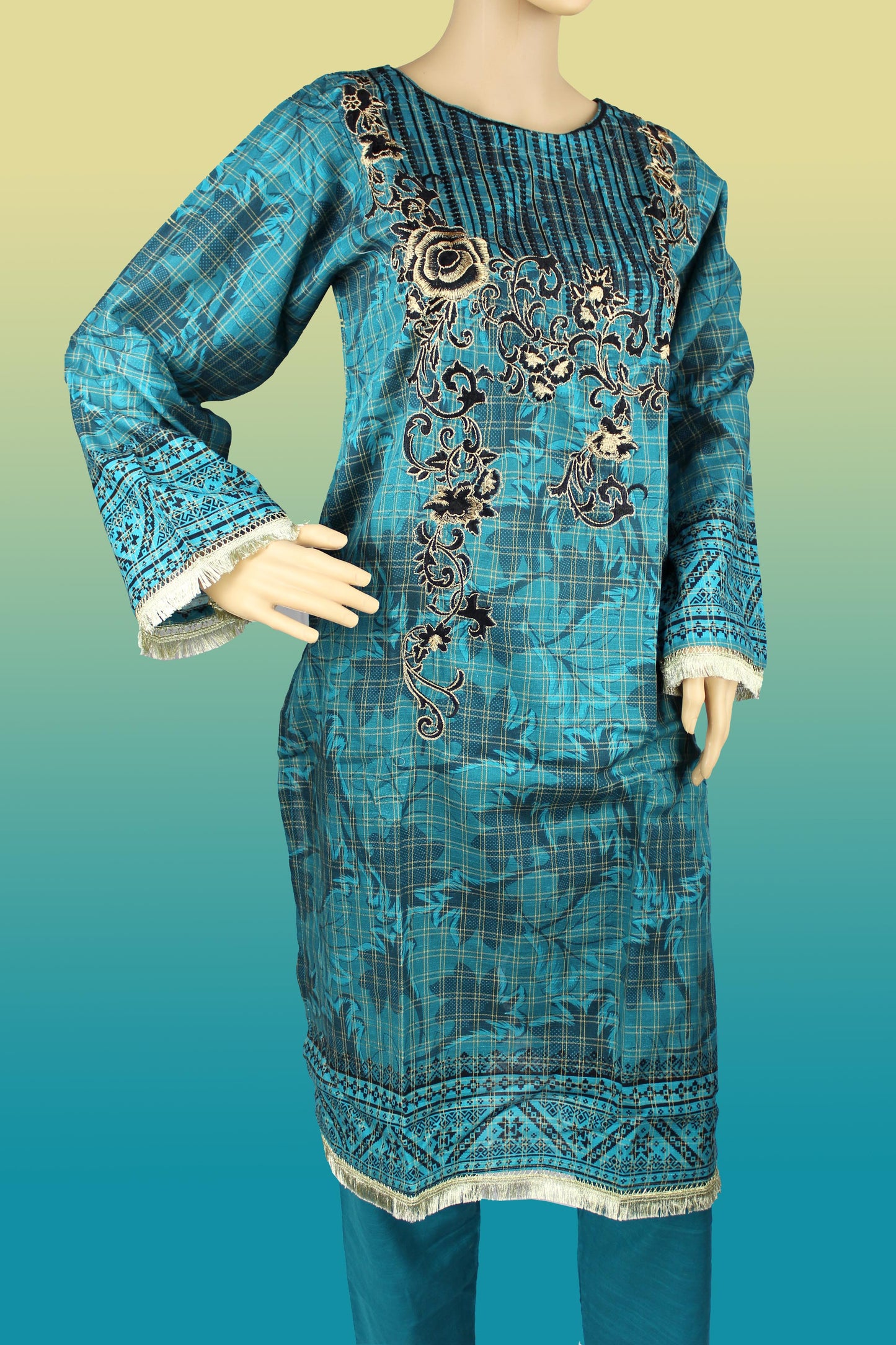 2 Piece - Khaddar - Digital Printed - Embroidered - Blue - Black - 4400