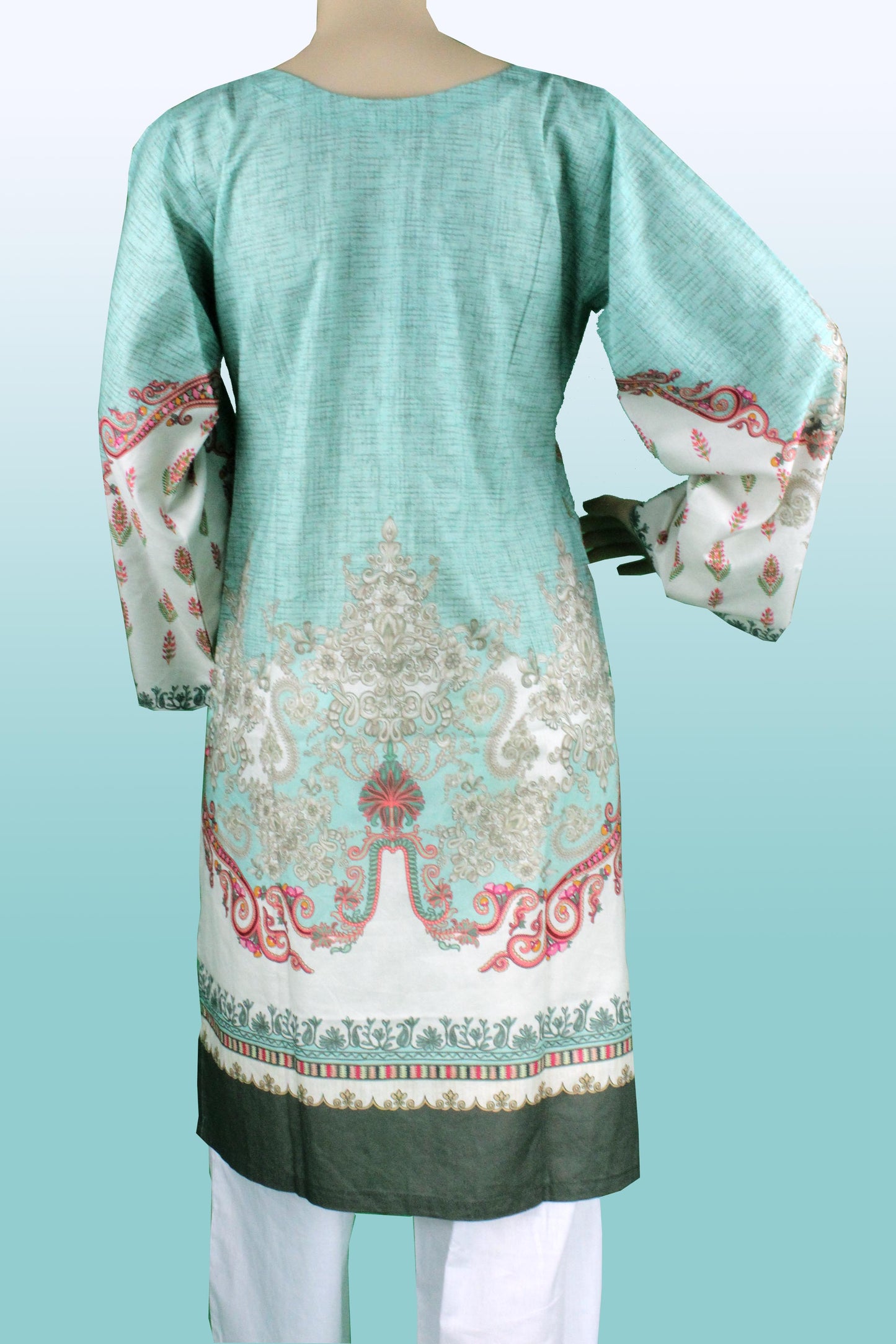 2 Piece - Cotton - Digital Printed - Handwork - Sky Blue-White-1700