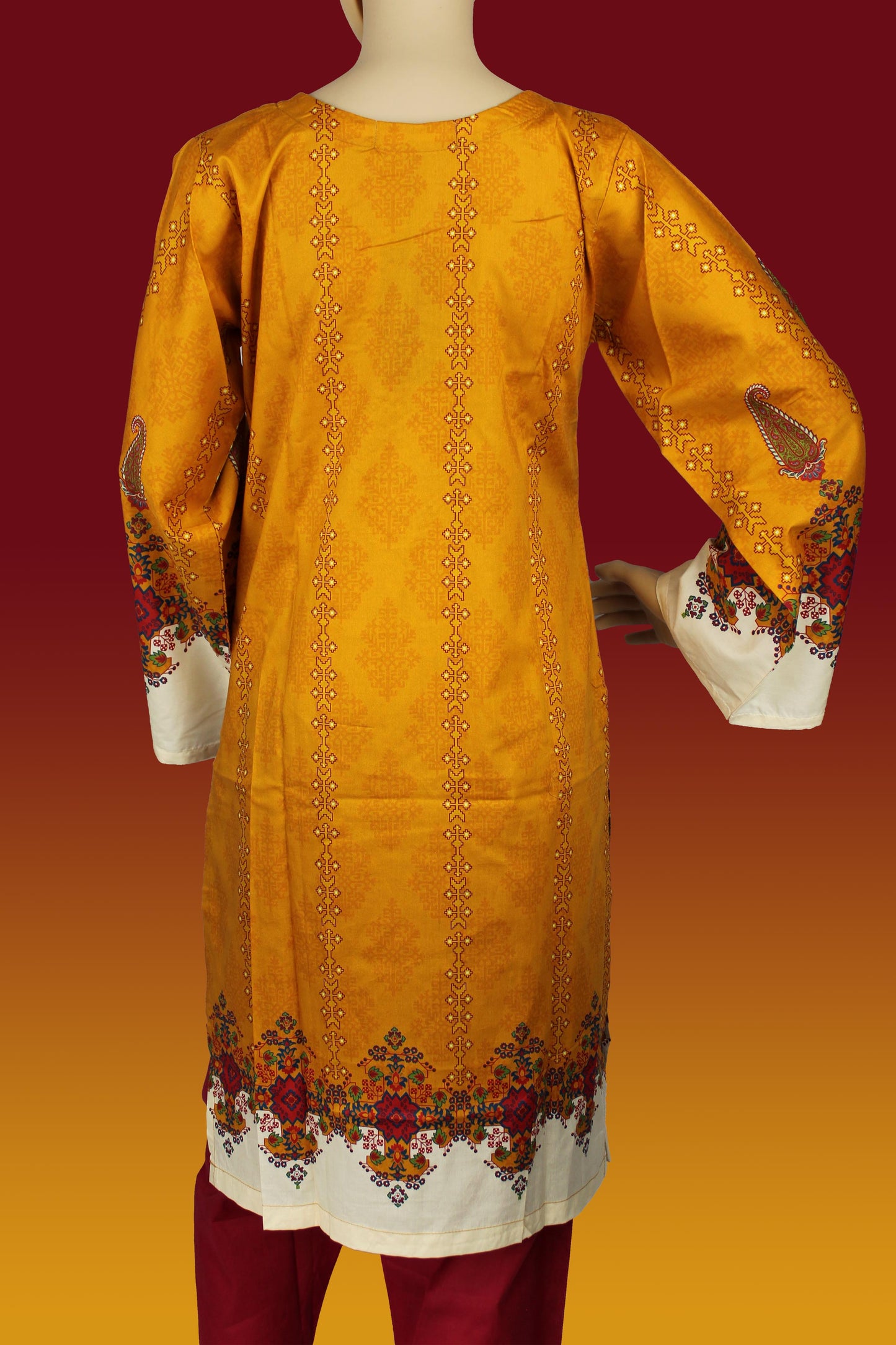 2 Piece - Cotton - Digital Printed - Handwork - Orange - Maroon - 4600